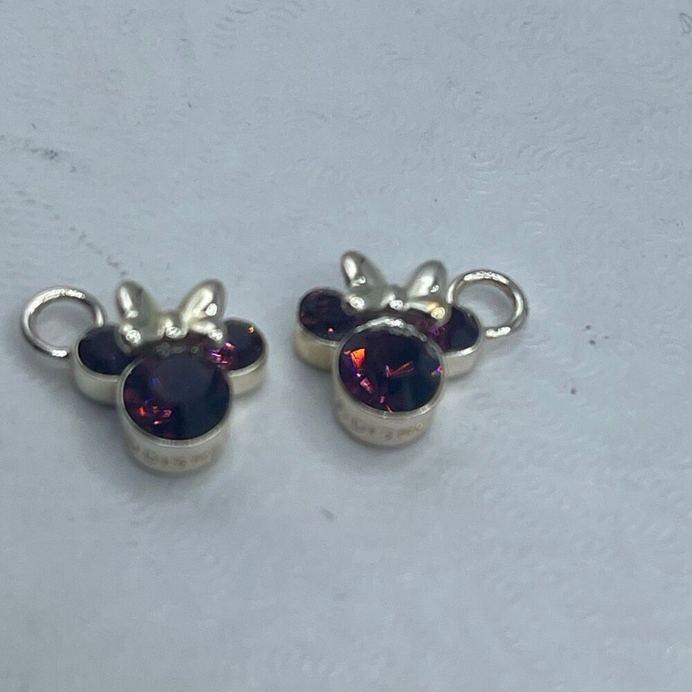 Set of 2 Minnie Mouse amethyst silver plated pendant charms